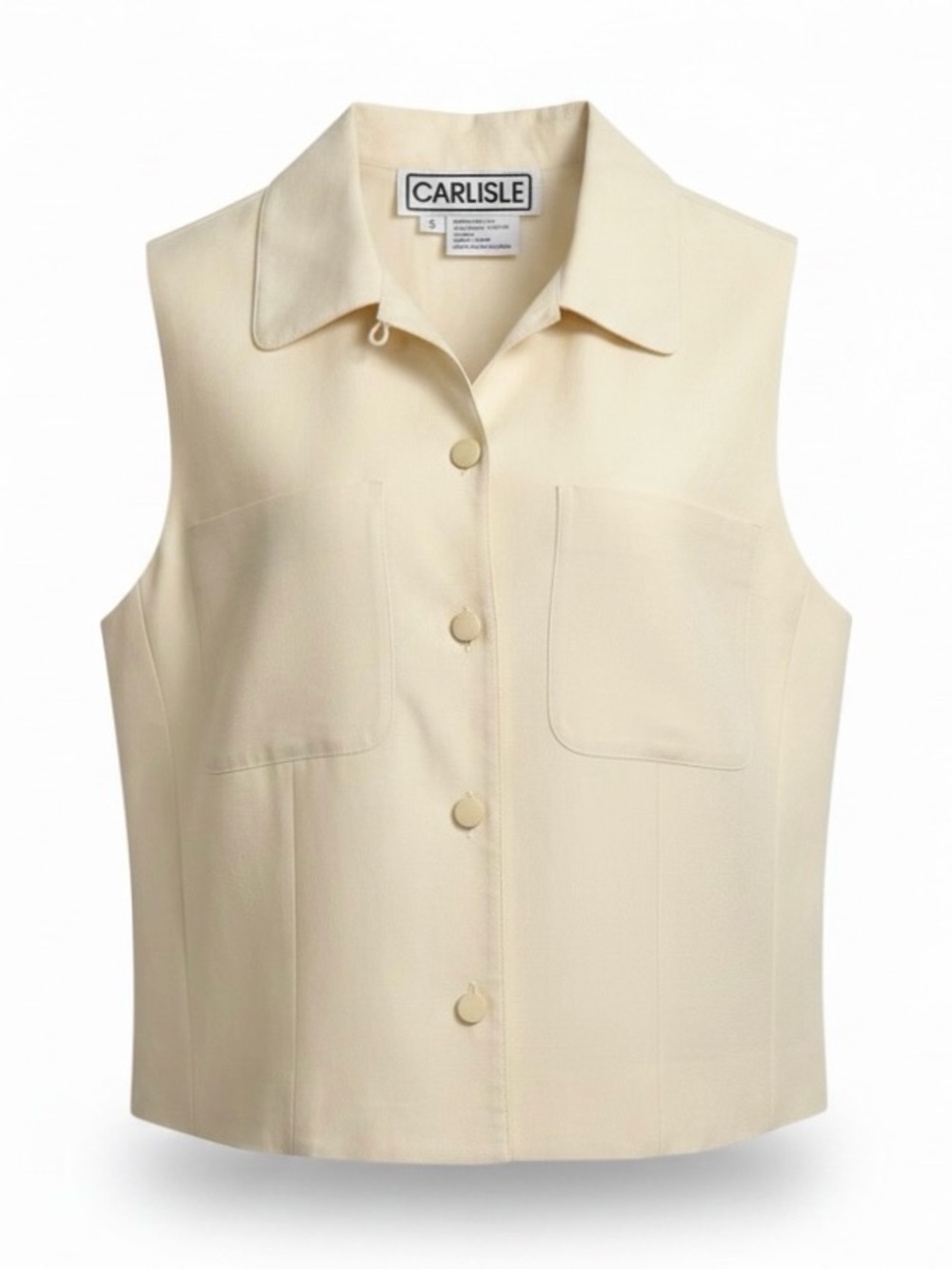 Carlisle Pale Yellow Collared Button Down Woven Silk Vest Size 2